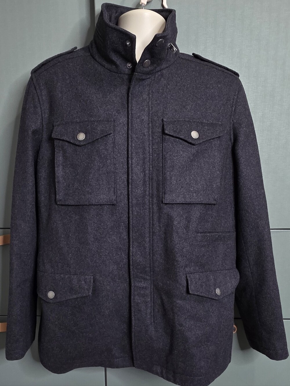 776. Ben Sherman Mens Military Wool Blend Field Jacket Gray Large (BR)